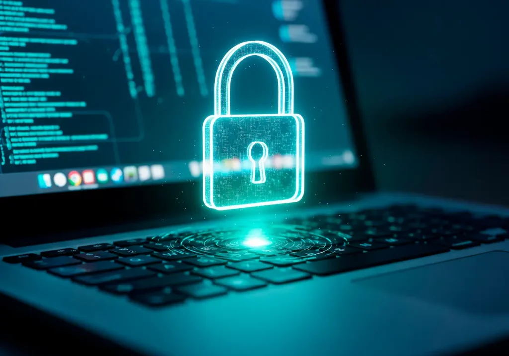 laptop with lock representing risk assesment and testing